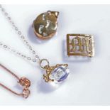 Mixed gold jewellery, to include a 9 carat M clasp, a 9 carat gold chain with glass pendant, a 9