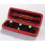 Cased set of three 18 carat gold and turquoise stud set, cased, total weight 3.2 grams