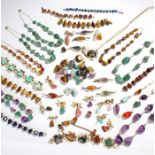 Mixed jewellery, to include tigers eye examples, moss agate, amethyst and lapis, (qty)