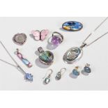 Mixed silver jewellery, to include shell inlaid examples, a ring, a butterfly brooch, earrings, etc,