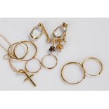 Mixed jewellery, to include a 9 carat gold chain, a pair of earrings, 9 carat gold earring loops, (