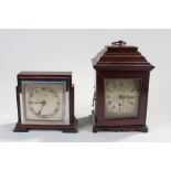 George III style mahogany bracket clock, of small size, together with a Finnigans clock, (2)