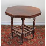 Edwardian centre table, the hexagonal top above turned supports