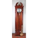 20th century mahogany Howard Miller longcase clock, silvered chapter ring, Arabic numerals, lunar