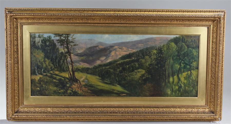 19th Century oil painting, of a trailing landscape, oil on canvas, unsigned, 73cm x 26cm excluding - Image 2 of 2