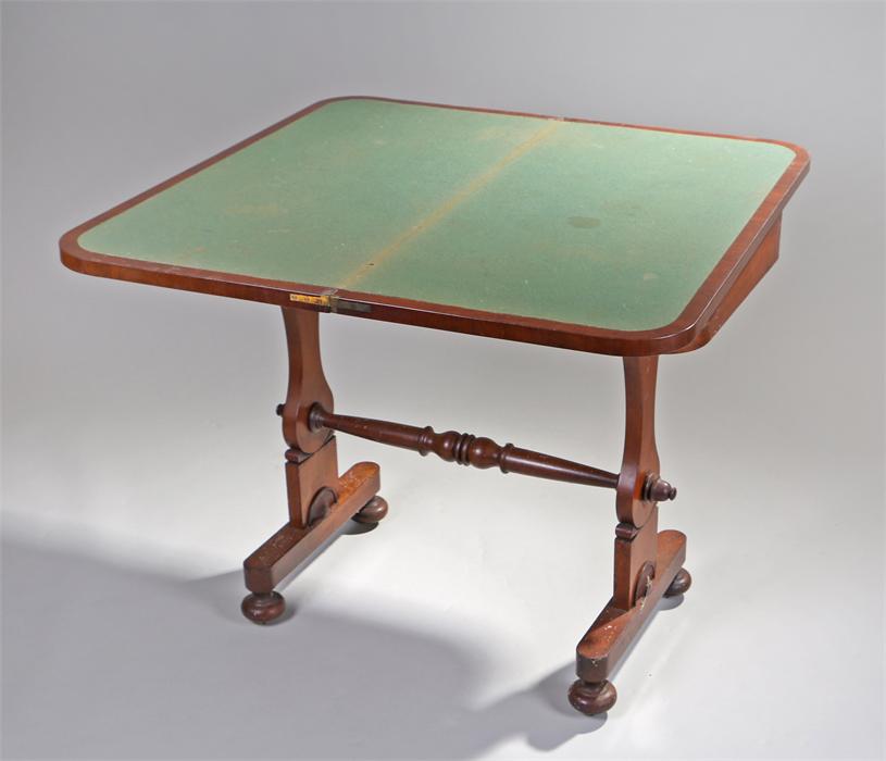 Victorian mahogany games table, the rectangular top with rounded corners above shaped supports and - Image 3 of 3