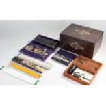 Mixed scientific items, to include rules, drawing sets, flasks, etc, (qty)