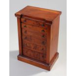 Miniature yew wood Wellington chest of drawers, with six drawers, 36cm high