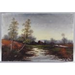 Oil on canvas, stream by a lane, unframed, 76cm x 50cm