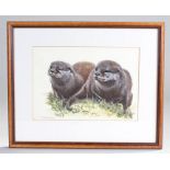 Norman Hoad, otters, signed watercolour, framed and glazed 26cm x 17cm excluding frame