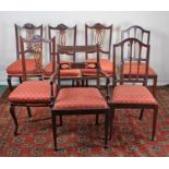 Matched set of seven chairs, all 20th Century, with red and gold upholstery, (7)