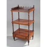 Victorian rosewood whatnot, with turned finals to the corners of the galleried top, above two