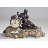 Spelter clock, with a reclining lady, drum case, gilt base, AF