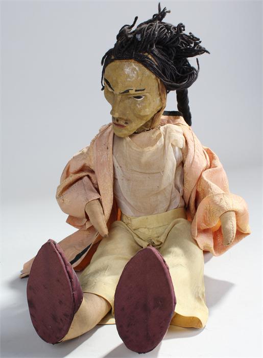 Unusual early 20th Century doll, of a man with long black hair, painted cloth face, 36cm high - Image 2 of 2