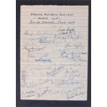 England World Cup 1950 signed sheet, with twenty two autographs, to include Henry Cockburn, Laurie