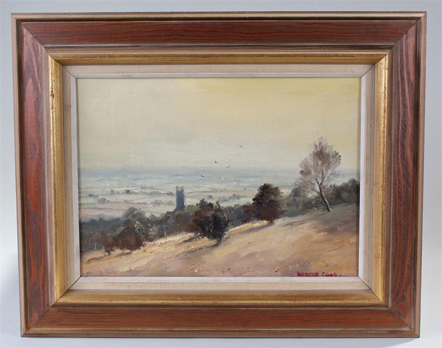 Marcus Ford, (1914-1989, Dedham church from gun hill, signed oil on canvas, 34cm x 24cm excluding