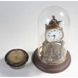 400 day clock, under a glass dome, together with a Smiths clock, (2)