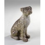 Concrete statue of a dog, seated position, 26cm high