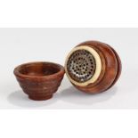George III coquilla nut nutmeg grater, turned barrel form with grater to the top, 6.2cm high