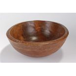 Oak turned bowl, with two bands of ring turned decoration, 28cm wide