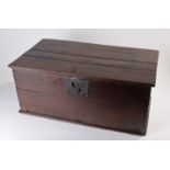 Charming 18th Century oak box, the rectangular top enclosing storage space, the panel to the right