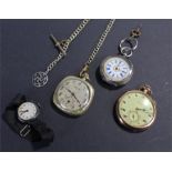 Four watches, to include a silver open face example, a Hamilton gold plated example, a Waltham