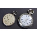 Two pocket watches, the first in silver with Roman hours and subsidiary seconds dial, together