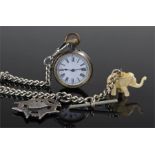 Gunmetal openface pocket watch, together with a silver plated pocket watch chain