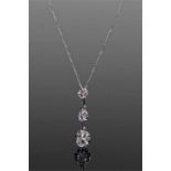 9 carat white gold and rose cut diamond necklace, with the row of three rose cut diamonds, with