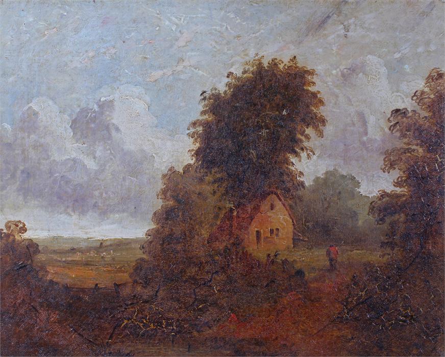 After John Constable R.A. (1776-1837), Cottage under a tree, oil on canvas, period label to the - Image 2 of 2