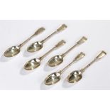 Victorian silver set of six dessert spoons London 1862 maker G A, fiddle pattern, total weight 5.8oz