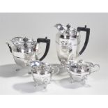 George V silver four piece tea set, Sheffield 1915, maker Roberts & Belk. Each piece with a