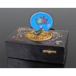 Exceedingly fine 19th Century Swiss tortoiseshell and enamelled singing bird box, the case with