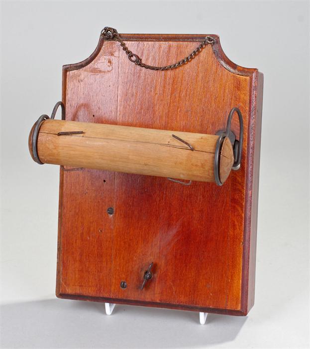 Musical toilet roll holder, with a mahogany box concealing a music box playing of two airs,