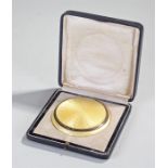 Silver and yellow guilloche enamel compact. The circular wide box with silver 935 marked body,