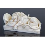 Victorian ivory carved Lion of Lucerne, of typical form, 6.5cm long