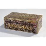 Late 19th Century tortoiseshell Boulle work cigarette box. The scroll inlaid decorated top with