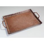 John Pearson Newlyn school Arts & Crafts copper tray. The hammered tray with a pair of handles,