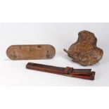 19th Century foot measuring stick. The hinged rule with adjustable stop, together with a fungus