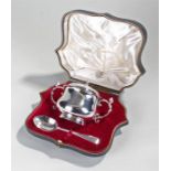 George V silver cased twin handled cup and spoon, London 1917,Goldsmiths and Silversmiths company.