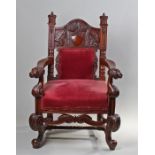 Delhi Durbar 1911 interest, with two crown-form finials surmounting the chair back carved in high