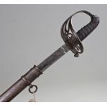 George V Volunteer Rifle Brigade sword, the etched steel blade above a basket hilt and shagreen