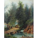 After Henry Bright (1810-1873) river scene with bridge, monogram bottom left, 34cm x 44cm
