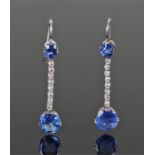 Pair of 18 carat gold and platinum Ceylon sapphire and diamond drop earrings, the sapphires at a