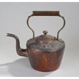 Victorian wriggle work copper teapot, the high handle above thistle decoration, 32cm long