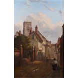 Thomas Smythe (1825-1906) town street scene, oil on canvas, signed T Smythe, 29cm x 44cm excluding