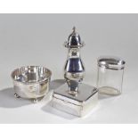 Mixed silver to include a Victorian silver bowl, a silver cigarette case, a glass and silver