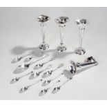 Mixed silver to include four silver vases and a quantity of flatware, various dates and makers, 8.