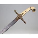 Victorian Naval officers mameluke sword, the steel blade with gilt brass guard, ivory grip, blade