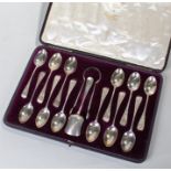 Cased set of 12 Victorian silver spoons, London, 1885, maker James Weekley and Franc Wheeler, the